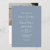 Budget Blauwe Foto QR Code RSVP Bruiloft Kaart (Voorkant / Achterkant)