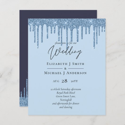 BUDGET Blauwe Glitter Bruiloft (Voorkant / Achterkant)