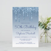 Budget Blauwe Glitter Drip 50ste Verjaardagsuitnod (Staand voorkant)