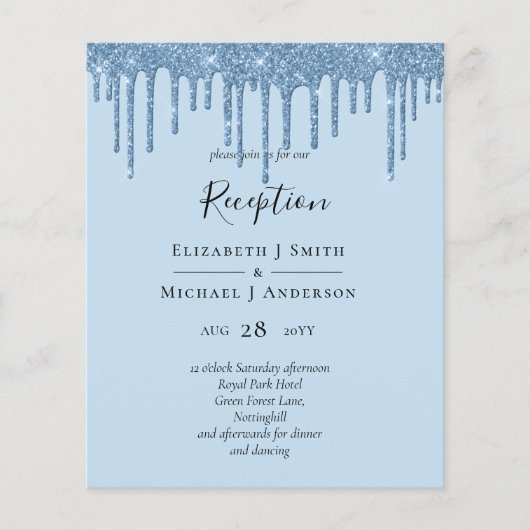 BUDGET Blauwe Glitter Trouwreceptie (Voorkant)