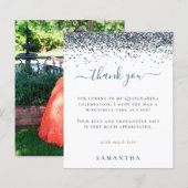 Budget Blauwe Glitters Foto Quinceanera Bedankt (Voorkant / Achterkant)