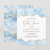 Budget Blauwe Goud Agaat Jongen Baby Shower Uitnod (Voorkant / Achterkant)