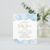 Budget Blauwe Goud Agaat Jongen Baby Shower Uitnod (Staand voorkant)