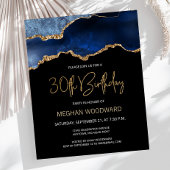 Budget Blauwe Gouden Agaat 30e Verjaardagsuitnodig