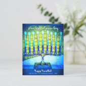 Budget blauwe Hanukkah-menorah Schijn helder kaart (Staand voorkant)