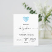 Budget Blauwe Hart Babyshower Uitnodiging (Staand voorkant)