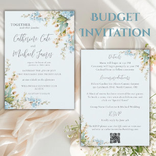 Budget Blauwe Hortensia Bloemrijke Elegante Trouwd Kaart