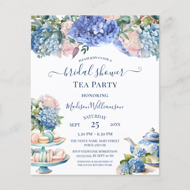 Budget Blauwe Hortensia Bruiloft Thee QR code (Voorkant)