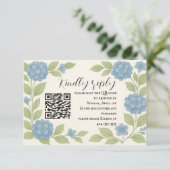 Budget Blauwe Hortensia QR Code RSVP Kaart (Staand voorkant)
