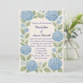 Budget Blauwe Hydrangea foto bruiloft uitnodiging (Staand voorkant)