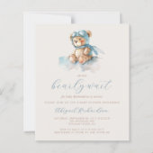 Budget Blauwe Jongen Teddydbeer QR Code Baby Showe (Voorkant)