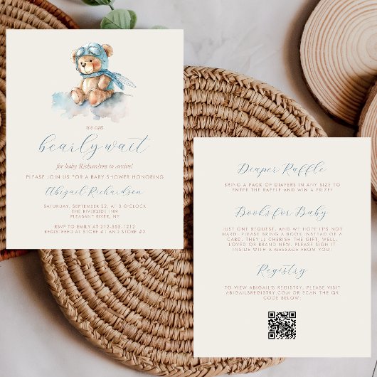 Budget Blauwe Jongen Teddydbeer QR Code Baby Showe