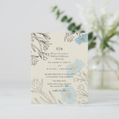 BUDGET Blauwe Klaprozen Magnolia Trouw Uitnodiging (Staand voorkant)