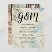 BUDGET Blauwe Klaprozen Magnolia Trouw Uitnodiging (Voorkant / Achterkant)