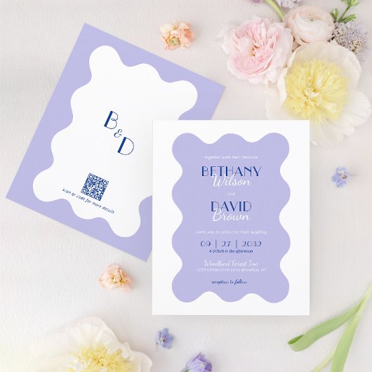 BUDGET Blauwe Lavendel Wave Monogram QR Code Bruil