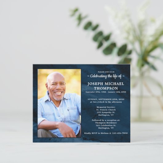 budget blauwe marmer viering uitnodiging tot het i (Staand voorkant)