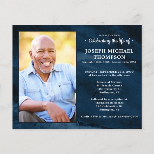 budget blauwe marmer viering uitnodiging tot het i (Voorkant)