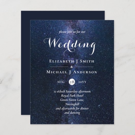 Budget Blauwe Nachtelijke Hemel Trouwkaarten Moder (Voorkant / Achterkant)