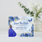 Budget Blauwe Prinses Quinceañera Save the Date (Staand voorkant)