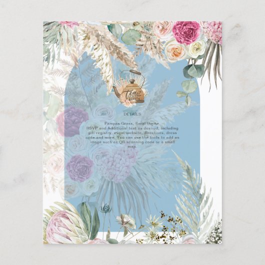 BUDGET Blauwe Roze Pampas Gras Thee Feest Shower Flyer (Achterkant)