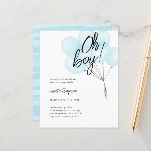 Budget blauwe Waterverf ballonnen Oh Boy Baby show (Voorkant / Achterkant in situ)