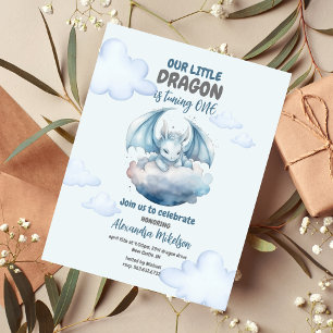 Budget Blauwe Waterverf Dragon Baby 1e Verjaardag