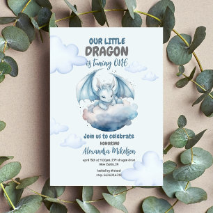 Budget Blauwe Waterverf Dragon Baby 1e Verjaardag Flyer