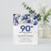 Budget Blauwe Zilveren Ballon Glitter 90ste Verjaa (Staand voorkant)