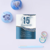 BUDGET Blauwe Zilveren Folie Glitter Quinceanera 1 Flyer (Enkel)