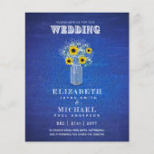 BUDGET Blauwe Zonnebloemen Weddenschap uitnodiging (Voorkant)