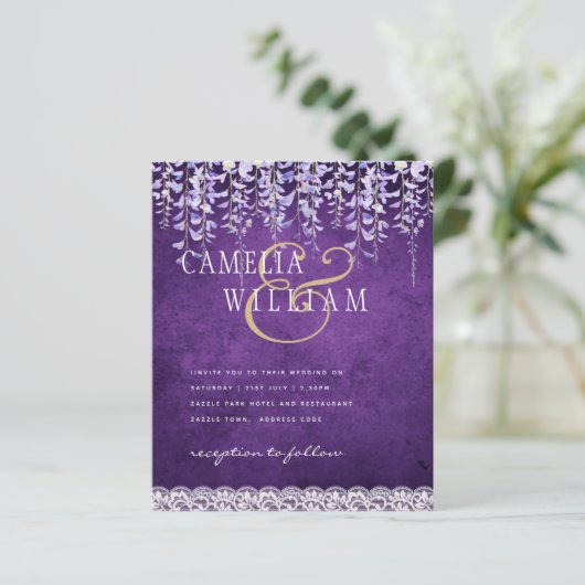 BUDGET Blauweregen Paarse Bloemen Kant Bruiloft UI (Staand voorkant)