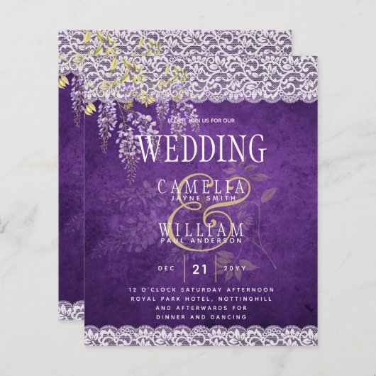 BUDGET Blauweregen Paarse Bloemen Kant Bruiloft UI (Voorkant / Achterkant)
