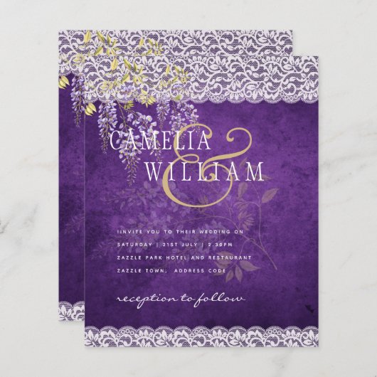 BUDGET Blauweregen Paarse Bloemen Kant Bruiloft UI (Voorkant / Achterkant)