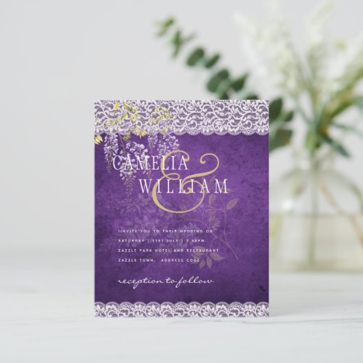 BUDGET Blauweregen Paarse Bloemen Kant Bruiloft UI (Staand voorkant)