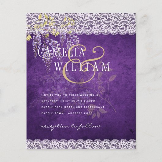 BUDGET Blauweregen Paarse Bloemen Kant Bruiloft UI (Voorkant)