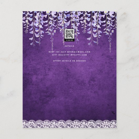 BUDGET Blauweregen Paarse Bloemen Kant Bruiloft UI Flyer (Achterkant)