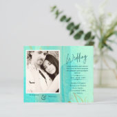 BUDGET Blauwgroen Abstracte foto-bruiloft uitnodig (Staand voorkant)