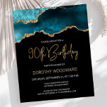 Budget Blauwgroen Agate Dark 90th Birthday Invitat<br><div class="desc">Deze trendy 90ste verjaardagsuitnodiging bevat een waterverf afbeelding van een geo van een geweer in schaduwen van blauwgroen met faux goudhoogtepunten. De woorden "90th Birthday" staan in faux goudglitter in decoratief modern handschrift. Pas het met de naam van de eer in gouden gekleurde teksten en de details in wit aan....</div>