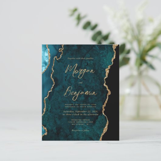 Budget Blauwgroen Agate Script QR-code bruiloft Ui (Staand voorkant)