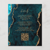 Budget Blauwgroen Agate Script QR-code bruiloft Ui (Achterkant)
