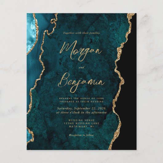 Budget Blauwgroen Agate Script QR-code bruiloft Ui (Voorkant)