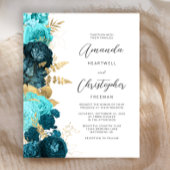 Budget Blauwgroen Aqua Floral Gold Script Bruiloft