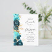 Budget Blauwgroen Aqua Floral Gold Script Bruiloft (Staand voorkant)