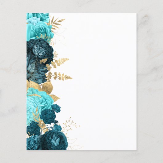 Budget Blauwgroen Aqua Floral Gold Script Bruiloft (Achterkant)