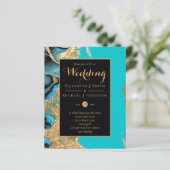 BUDGET Blauwgroen Aqua Gold Agate Wedding Invite (Staand voorkant)