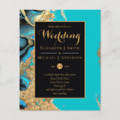 BUDGET Blauwgroen Aqua Gold Agate Wedding Invite (Voorkant)