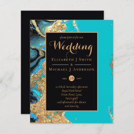 BUDGET Blauwgroen Aqua Gold Agate Wedding Invite