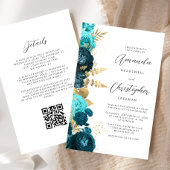 Budget Blauwgroen Aqua Gold Floral QR Code Huwelij