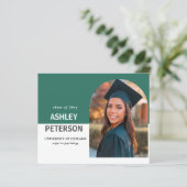 Budget Blauwgroen Arch Photo Afstuderen Uitnodigin (Staand voorkant)