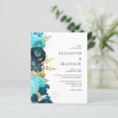 Budget Blauwgroen Blauw Goud Bloemen Bruiloft Uitn (Staand voorkant)